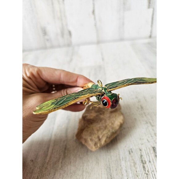 Metal dragonfly rock insect decor ornament Xmas tree - Picture 5 of 8